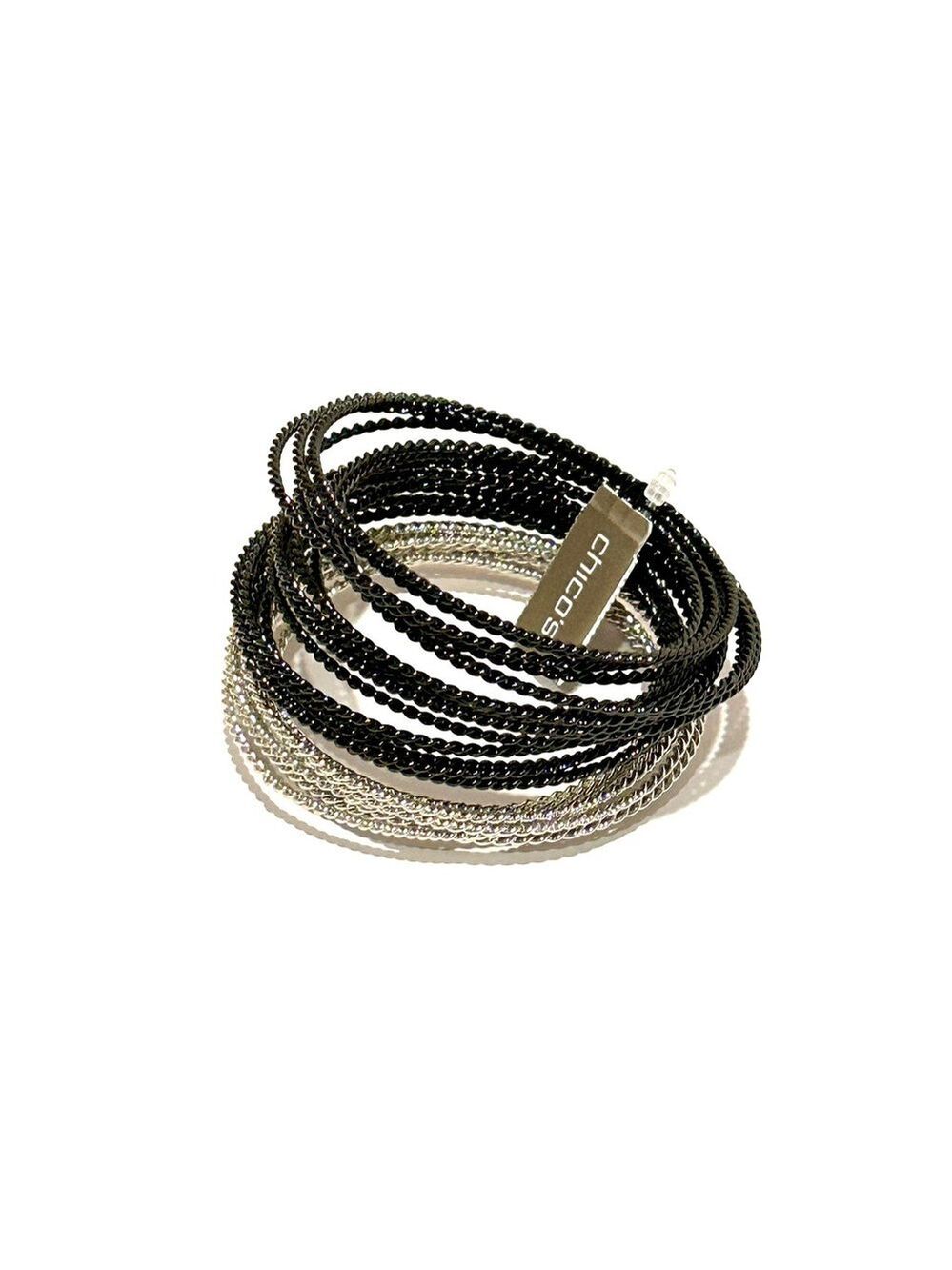 CHICO’s | Twisted Slim Black & Silver Stackable Bangle Bracelet Set | NWT